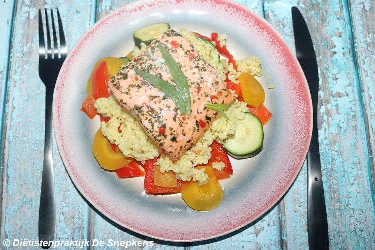 bulghur groenteschotel zalm