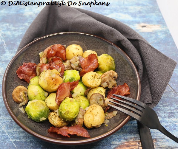 spruitjes-champignons-krieltjes-kalkoenspek